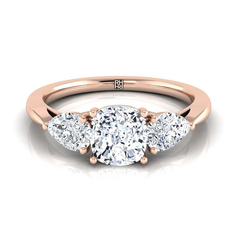 The Angelica Select Three Stone Cushion Cut Lab Diamond Engagement Ring in 14K Rose Gold
