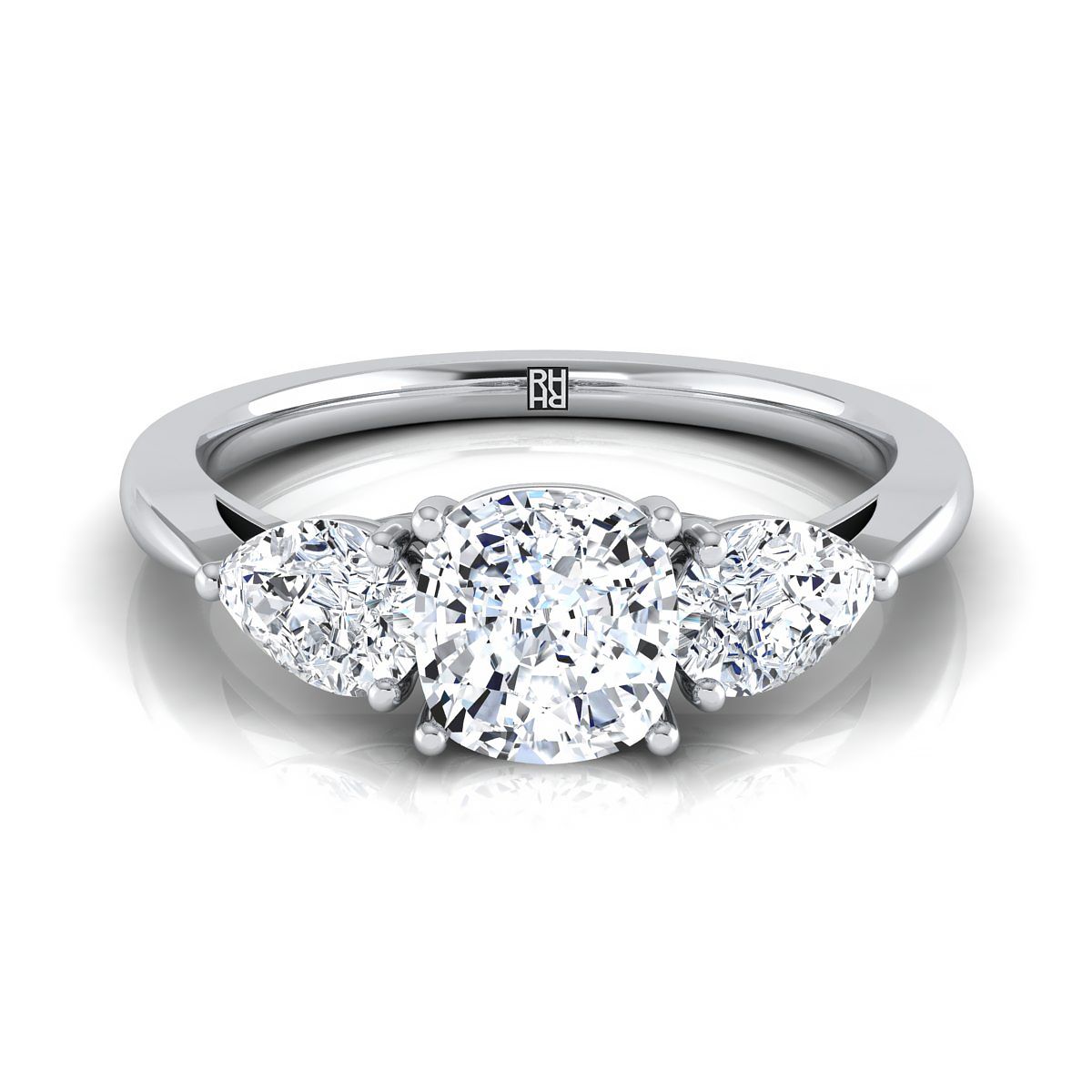 Angelica Select Three Stone Matched Cushion Cut Lab Diamond Engagement Ring in Platinum | RockHer