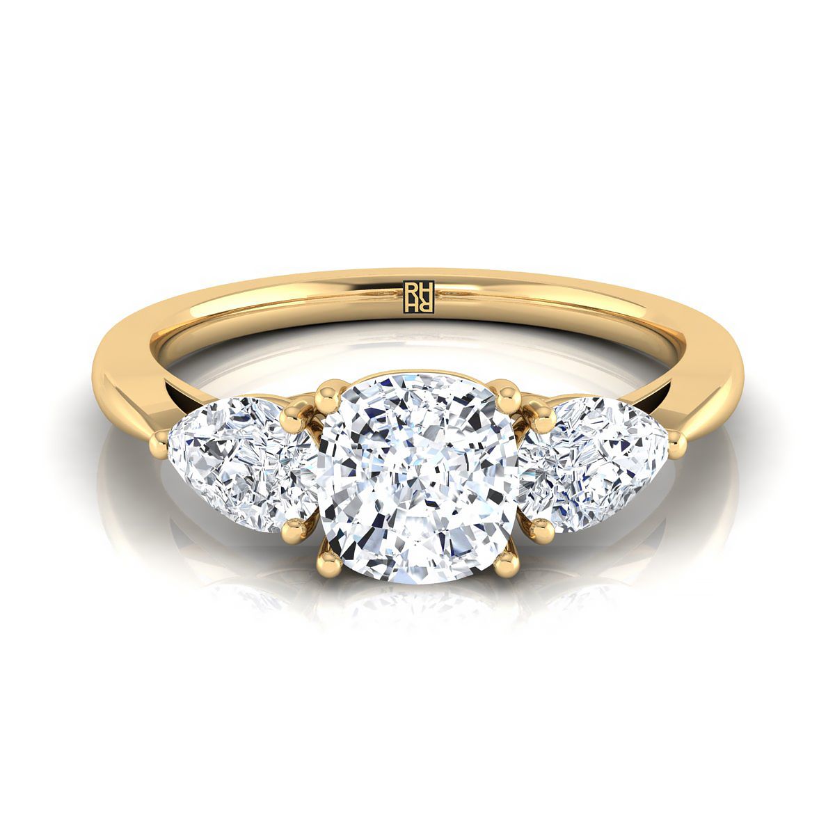 Angelica Select Three Stone Matched Cushion Cut Lab Diamond Engagement Ring in 18K Yellow Gold | RockHer