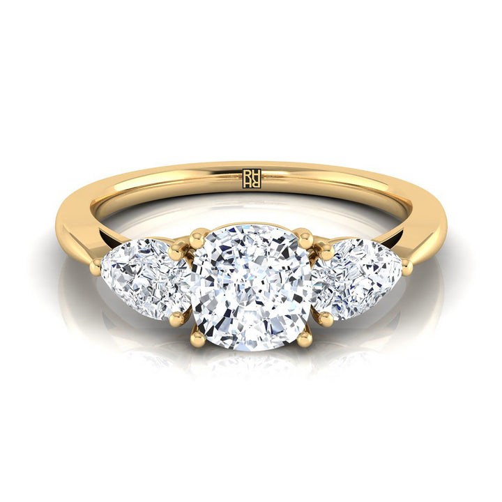 Angelica Select Three Stone Matched Cushion Cut Lab Diamond Engagement Ring in 18K Yellow Gold | RockHer