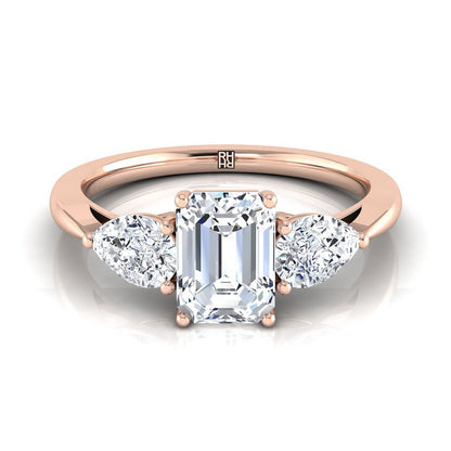 European Cut, Three Stone Matched Shape Emerald, in 14K Rose Gold, prong setting | RockHer