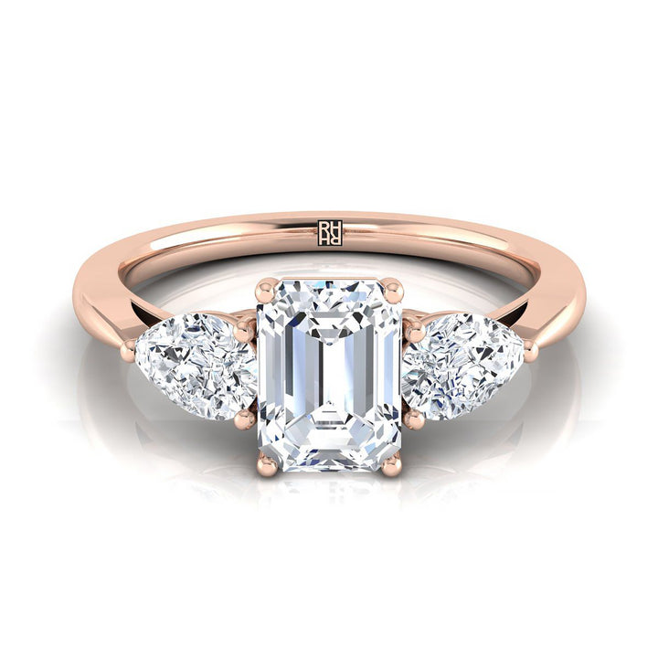 European Cut, Three Stone Matched Shape Emerald, in 14K Rose Gold, prong setting | RockHer
