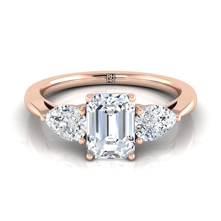 The Angelica Select Three Stone Emerald Cut Lab Diamond Engagement Ring in 14K Rose Gold