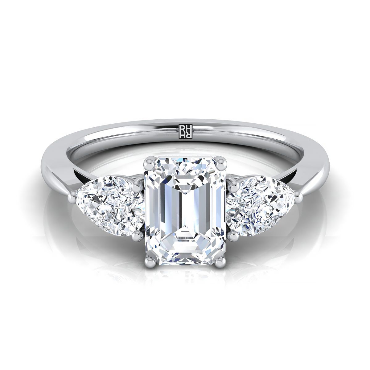 Angelica Select Three Stone Emerald Cut Lab Diamond Engagement Ring in 18K White Gold | RockHer