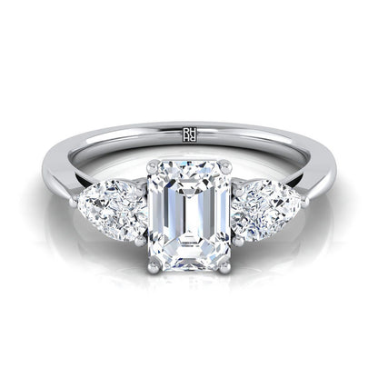Angelica Select Three Stone Emerald Cut Lab Diamond Engagement Ring in 18K White Gold | RockHer