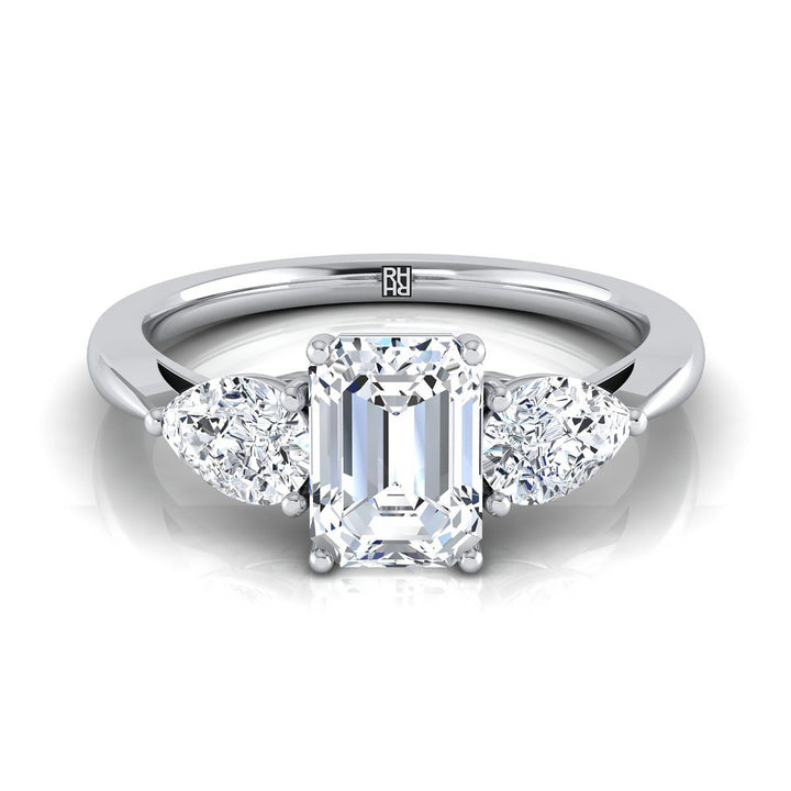 European Cut, Three Stone Matched Shape Emerald, in 18K White Gold, prong setting | RockHer