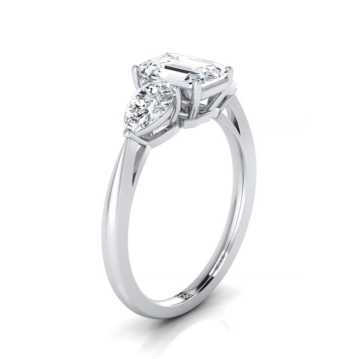 Angelica Select Three Stone Emerald Cut Lab Diamond Engagement Ring in 18K White Gold | RockHer