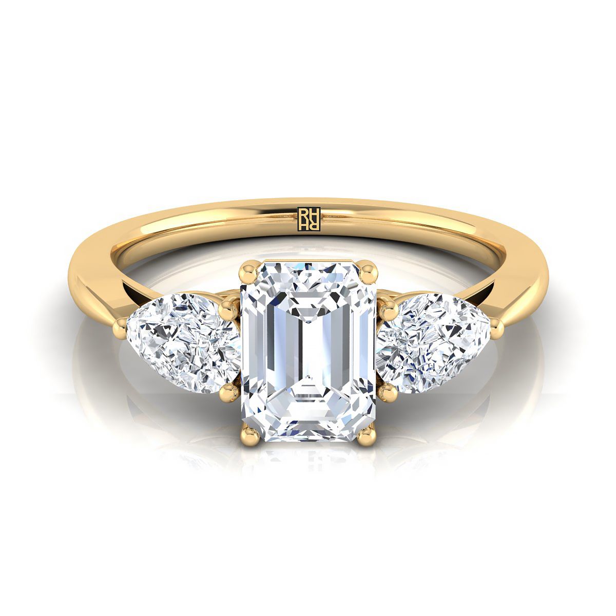 Angelica Select Three Stone Emerald Cut Lab Diamond Engagement Ring in 18K Yellow Gold | RockHer