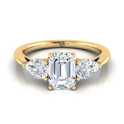 Angelica Select Three Stone Emerald Cut Lab Diamond Engagement Ring in 18K Yellow Gold | RockHer
