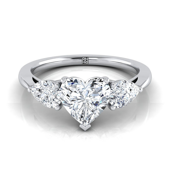 Three Stone Matched Shape Heart Shape, in 18K White Gold, prong setting | RockHer