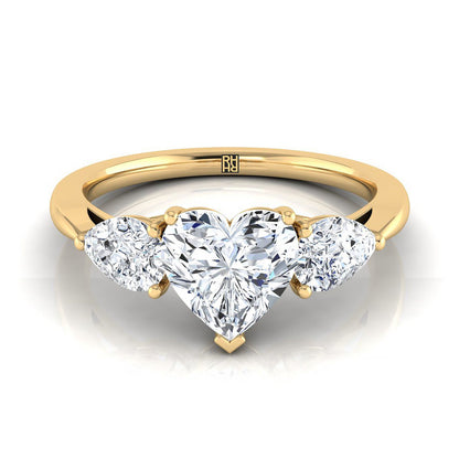 Three Stone Matched Shape Heart Shape, in 18K Yellow Gold, prong setting | RockHer