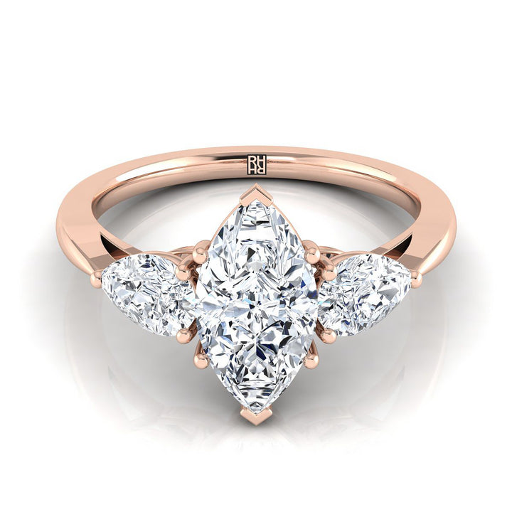 Three Stone Matched Shape Marquise, in 14K Rose Gold, prong setting – view 8 | RockHer