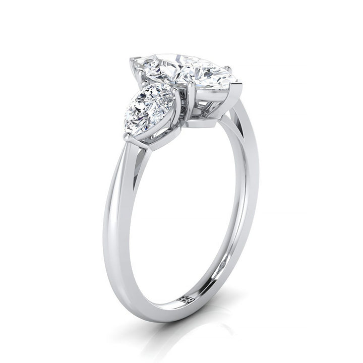 Angelica three stone matched shape engagement ring in platinum with marquise lab diamond — RockHer