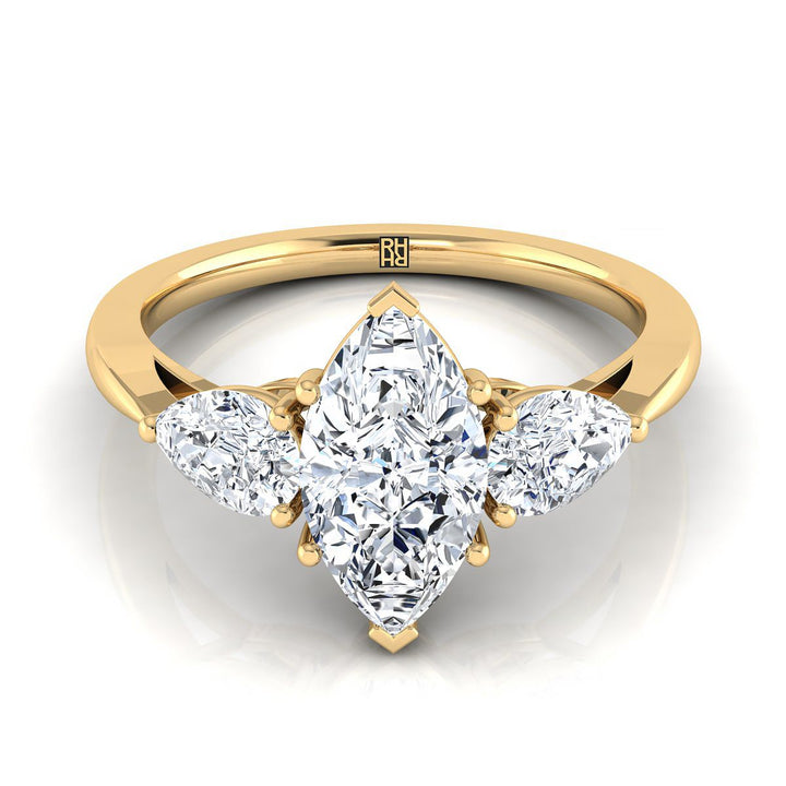 Angelica Select Three Stone Matched Solitaire Marquise Lab Diamond Engagement Ring in 18K Yellow Gold | RockHer