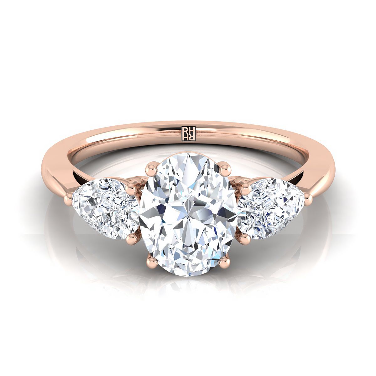 14K Rose Gold Oval Diamond Perfectly Matched Pear Shaped Three