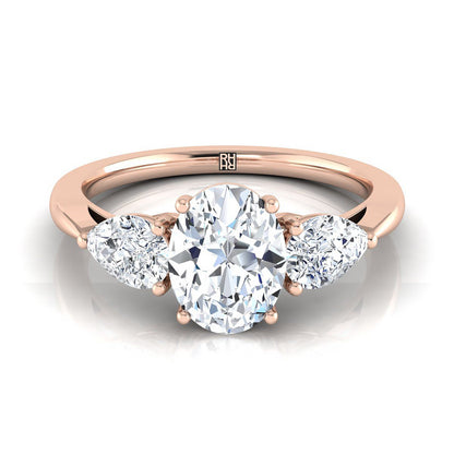 Three Stone Matched Shape Oval, in 14K Rose Gold, prong setting | RockHer