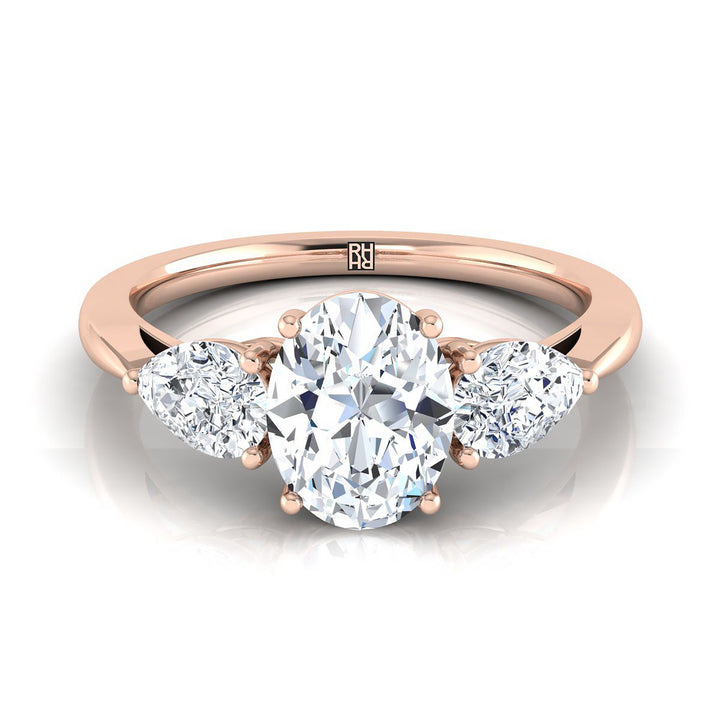 Three Stone Matched Shape Oval, in 14K Rose Gold, prong setting | RockHer