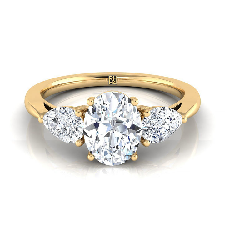 Three Stone Matched Shape Oval, in 18K Yellow Gold, prong setting | RockHer