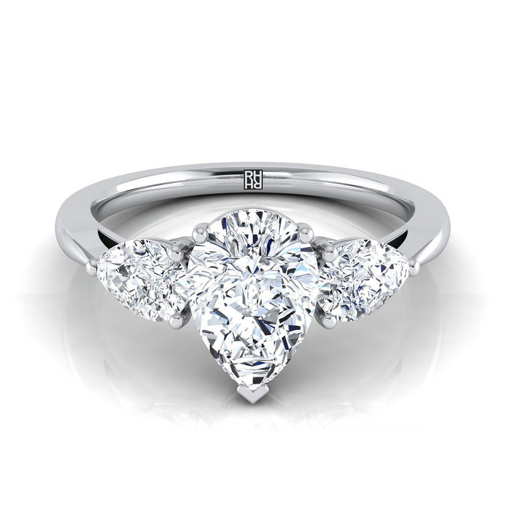 Three Stone Matched Shape Pear Shape, in 18K White Gold, prong setting | RockHer