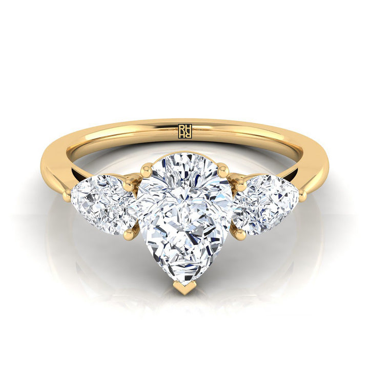 Angelica Select Three Stone Pear Lab Diamond Engagement Ring in 18K Yellow Gold | RockHer