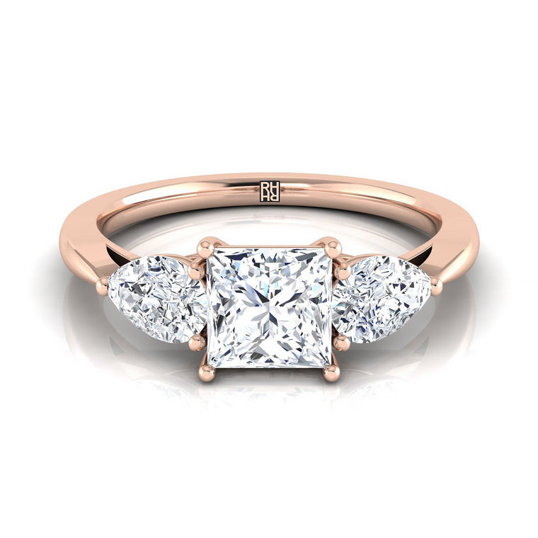 The Angelica Three Stone Matched Princess Cut Engagement Ring Setting in 14K Rose Gold
