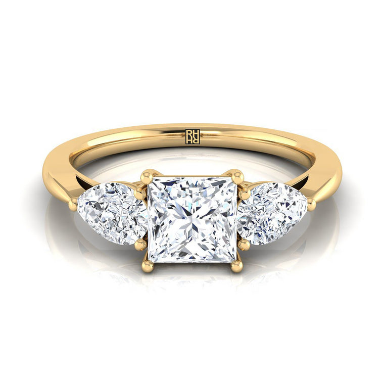 The Angelica Select Three Stone Princess Cut Lab Diamond Engagement Ring in 18K Yellow Gold
