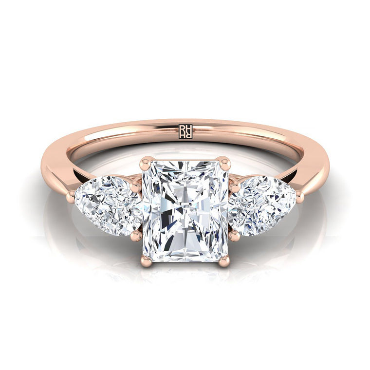 The Angelica Three Stone Matched Radiant Cut Engagement Ring Setting in 14K Rose Gold