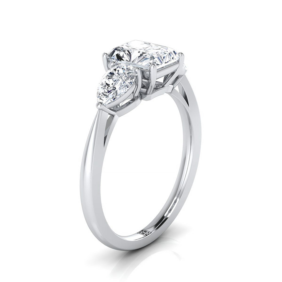 Select Three Stone Cut styling on The Angelica radiant engagement ring setting | RockHer