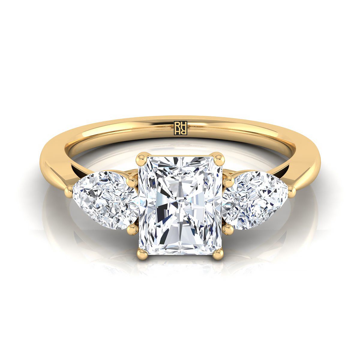 Angelica Select Three Stone Radiant Cut Lab Diamond Engagement Ring in 18K Yellow Gold | RockHer