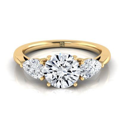Round Brilliant, Three Stone Matched Shape, in 18K Yellow Gold, prong setting | RockHer