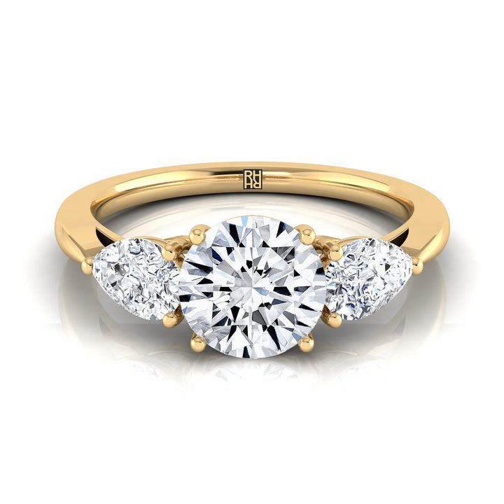 Round Brilliant, Three Stone Matched Shape, in 18K Yellow Gold, prong setting | RockHer