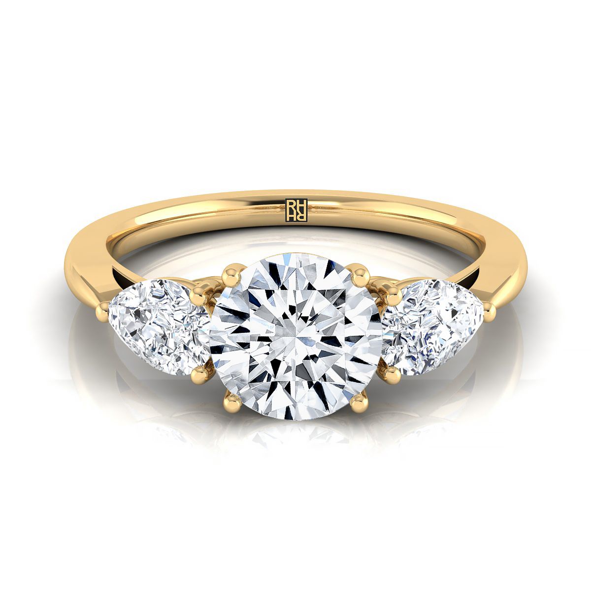 Angelica Select Three Stone Round Lab Diamond Engagement Ring in 18K Yellow Gold | RockHer