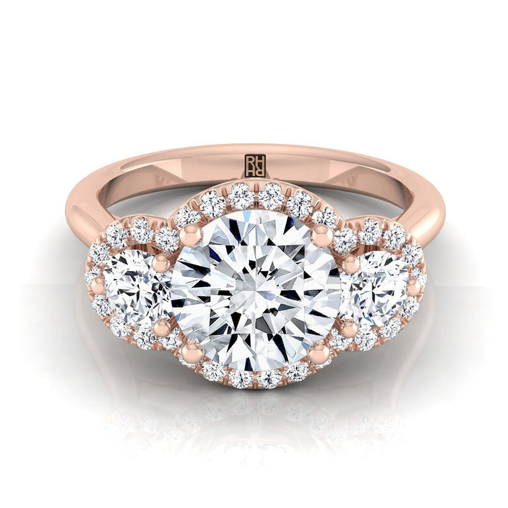 Round Brilliant, French Pavé Three Stone, in 14K Rose Gold, prong setting – view 8 | RockHer