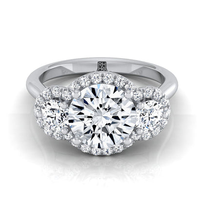 Round Brilliant, French Pavé Three Stone, in Platinum, prong setting – view 8 | RockHer