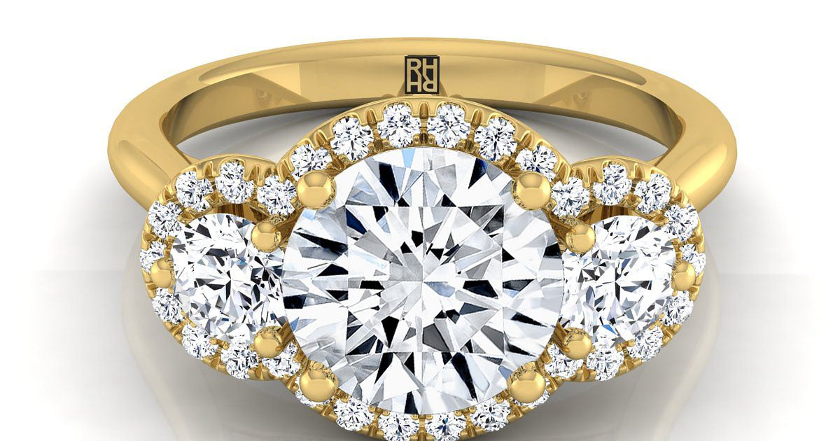 Anna French Pavé Three Stone Ring Setting | 14K Yellow Gold | RockHer