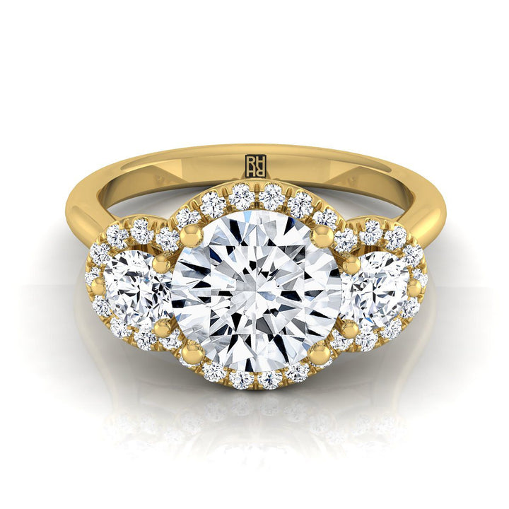 Anna french pavé three stone engagement ring in 18K yellow gold with round lab diamond — RockHer