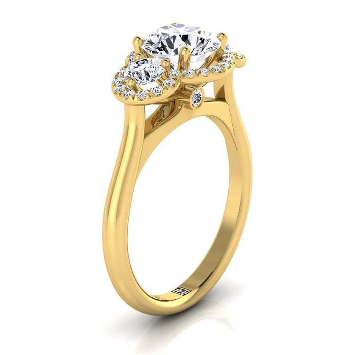 Anna french pavé three stone engagement ring in 18K yellow gold with round lab diamond — RockHer