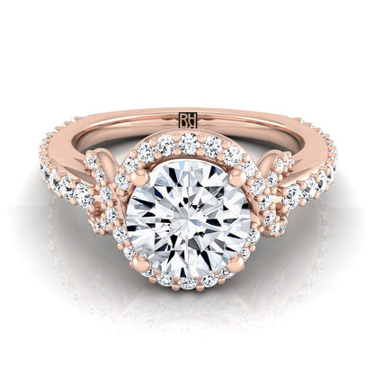 Round Brilliant, Love Knot Pavé Halo, in 14K Rose Gold, pave setting | RockHer