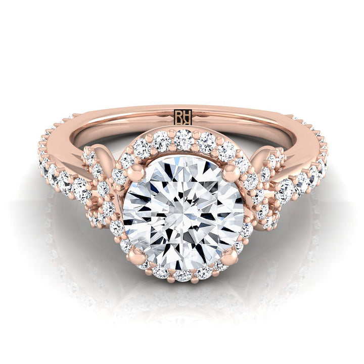 Round Brilliant, Love Knot Pavé Halo, in 14K Rose Gold, pave setting | RockHer