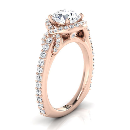 Bess Select Love Knot Pavé Halo Round Lab Diamond Engagement Ring in 14K Rose Gold | RockHer