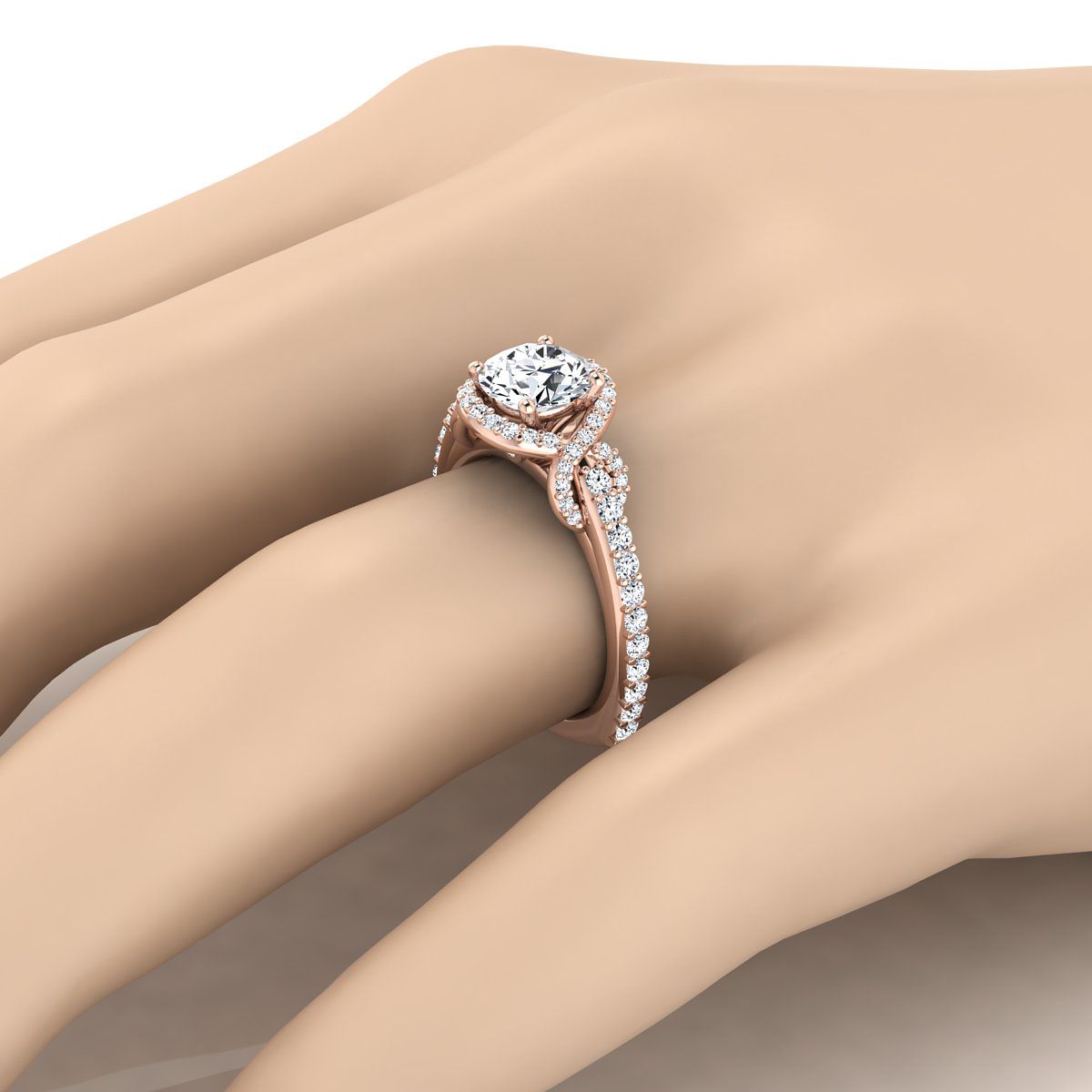 The Bess engagement ring setting, select love knot pavé halo, round, 14K Rose Gold | RockHer