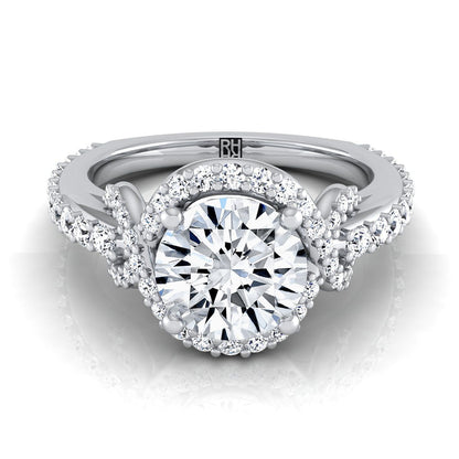 Round Brilliant, Love Knot Pavé Halo, in Platinum, pave setting – view 8 | RockHer