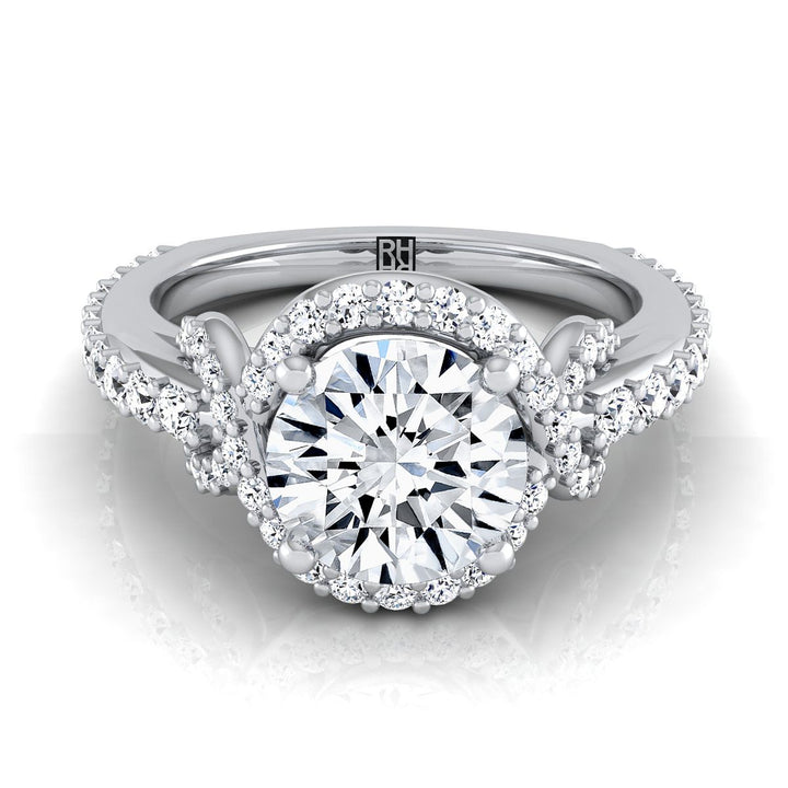 Round Brilliant, Love Knot Pavé Halo, in Platinum, pave setting – view 8 | RockHer