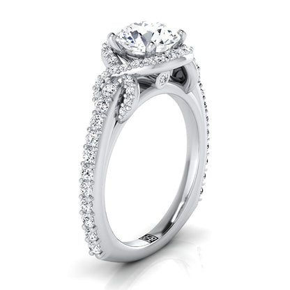 Bess Select Love Knot Pavé Halo Round Lab Diamond Engagement Ring in 14K White Gold | RockHer