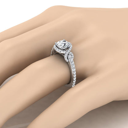 Bess Select Love Knot Pavé Halo Round Lab Diamond Engagement Ring in 14K White Gold | RockHer