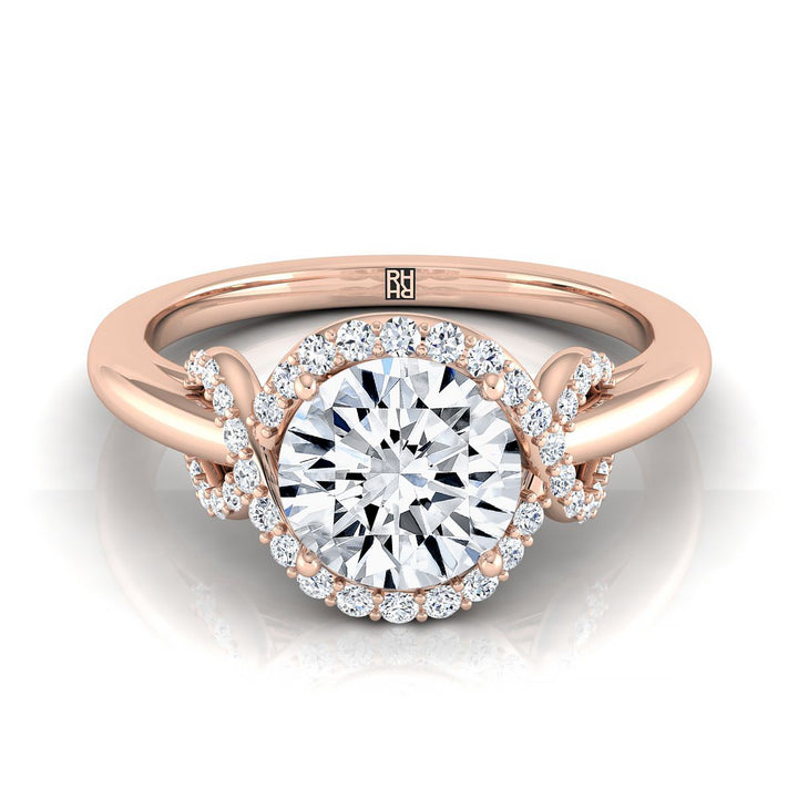 Round Brilliant, Love Knot Halo, in 14K Rose Gold, pave setting – view 8 | RockHer