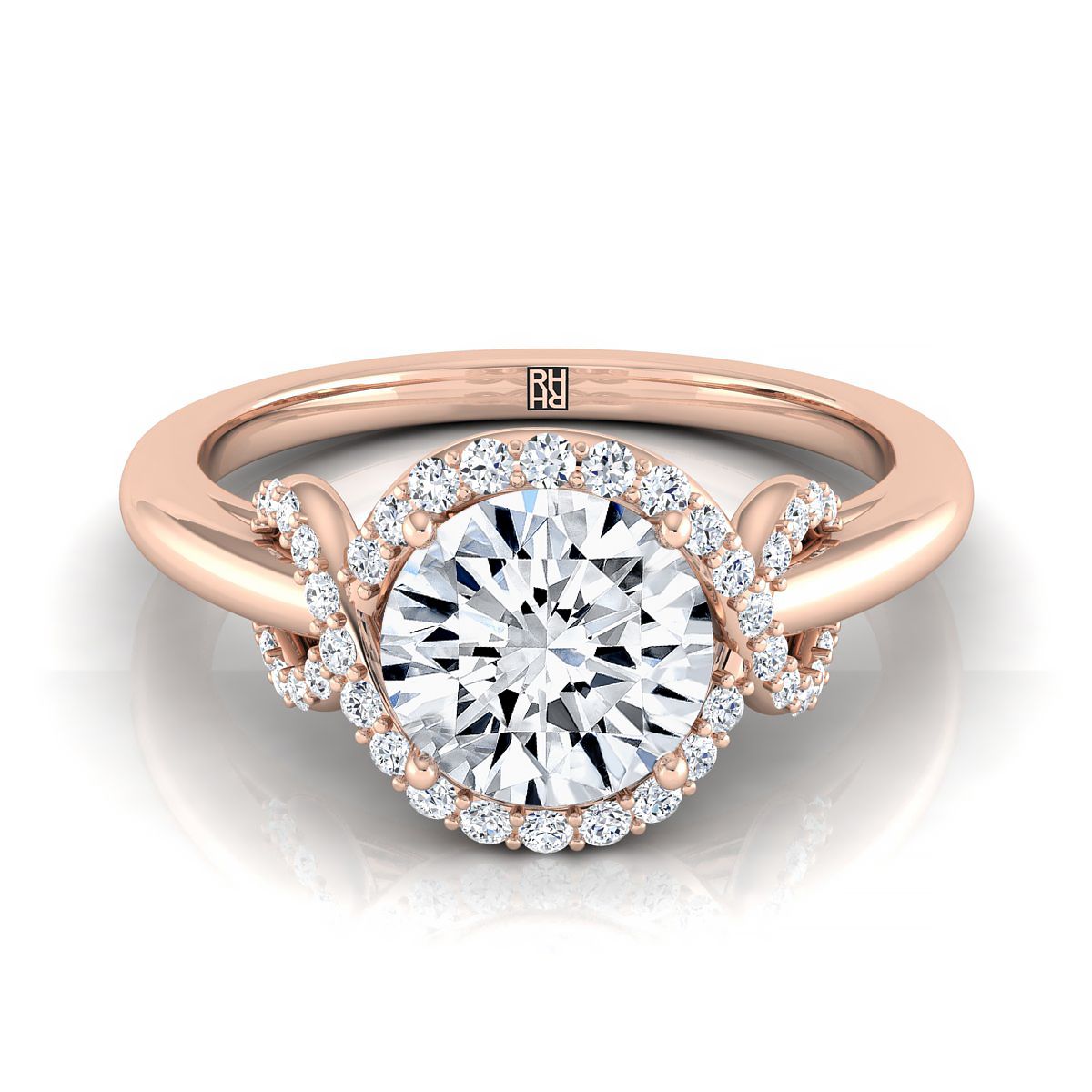 Calista Select Love Knot Halo Round Lab Diamond Engagement Ring in 14K Rose Gold | RockHer