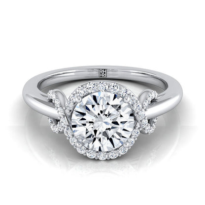 Calista Select Love Knot Halo Round Lab Diamond Engagement Ring in Platinum | RockHer