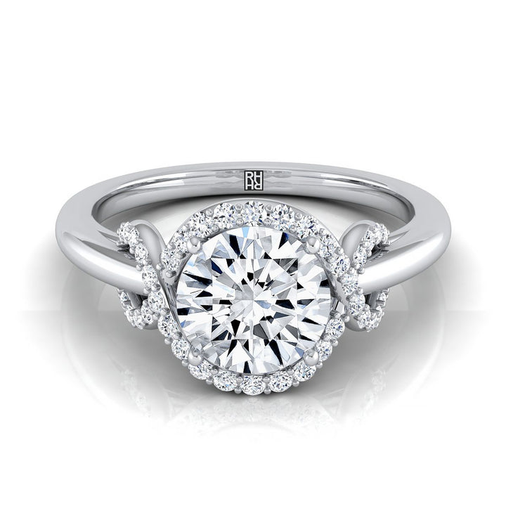 Calista love knot halo engagement ring in 18K white gold with round lab diamond — RockHer