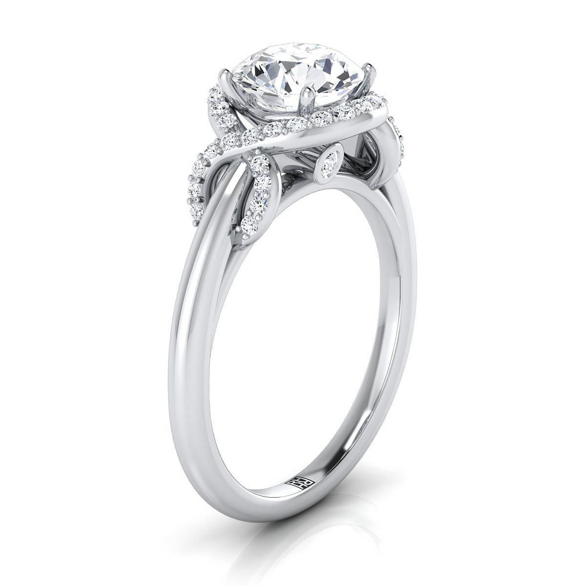 RockHer atelier photo of The Calista round engagement ring setting in Platinum
